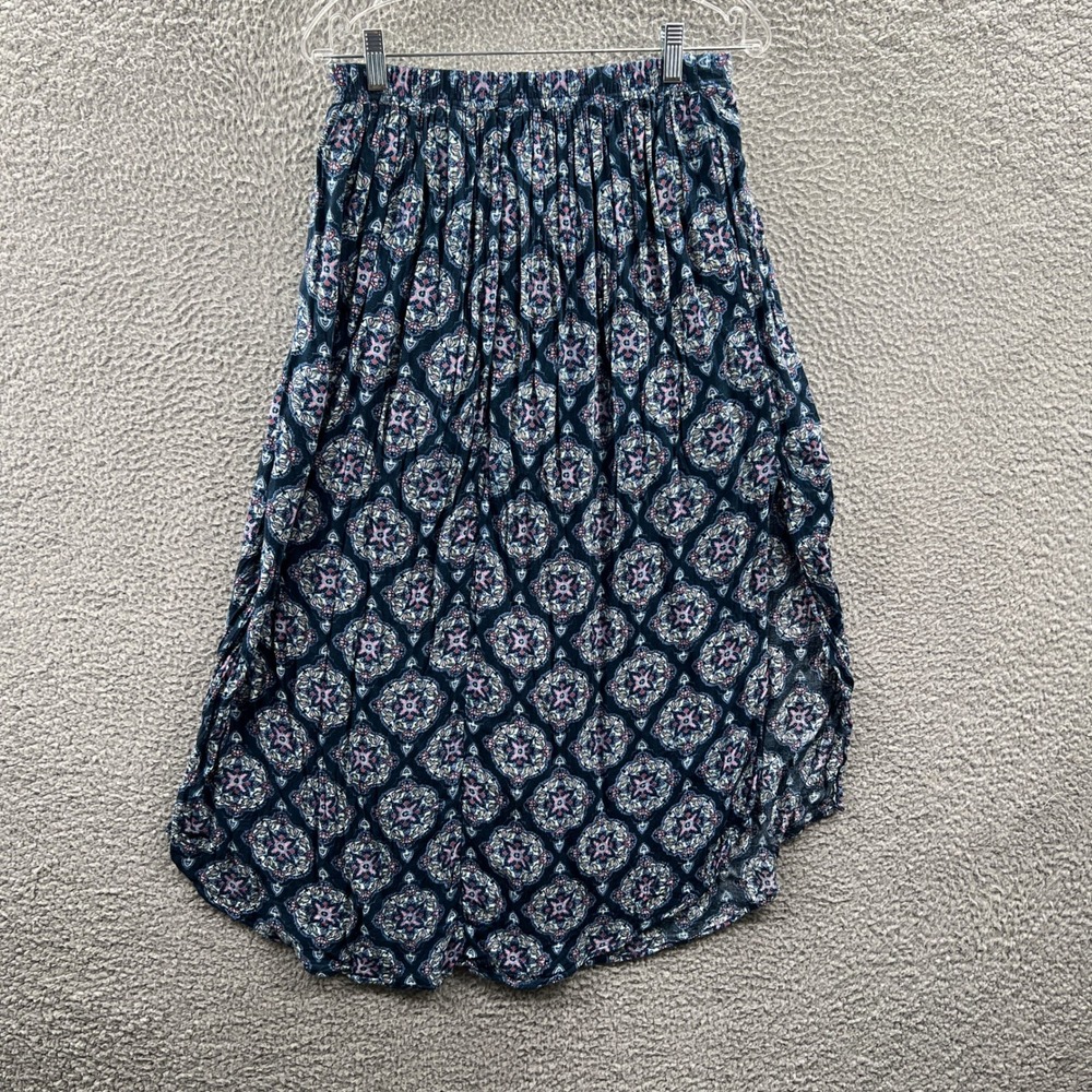 Hollister Womens Boho Maxi Skirt Large Blue Medallion Print Indie Flowy Casual